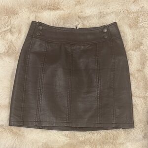 Free People Dark Brown Faux Leather Mini Skirt